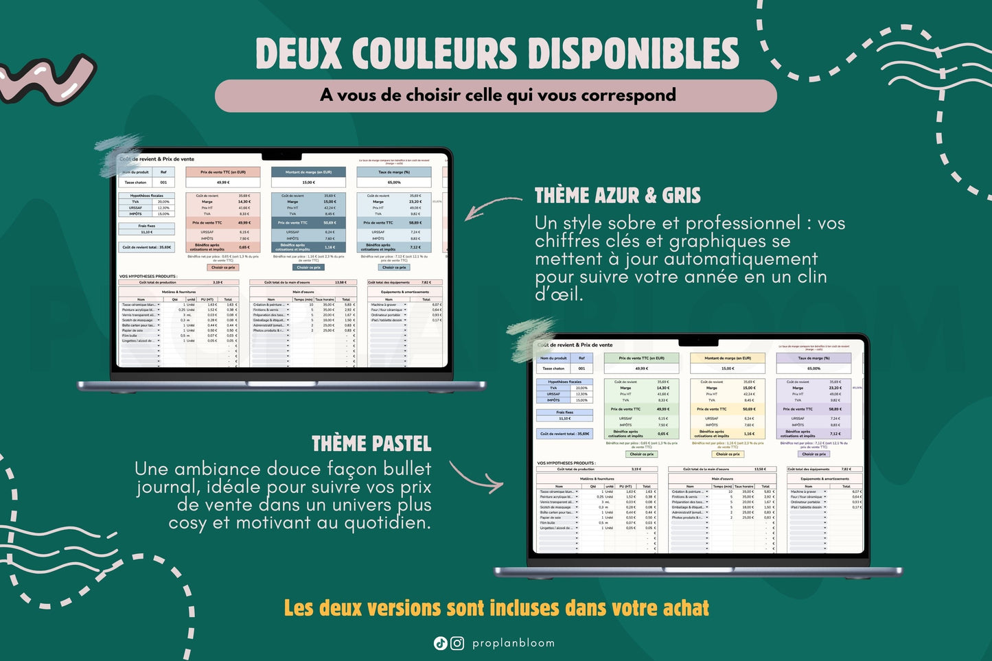 Calculateur prix de vente & coût de revient | Google Sheets