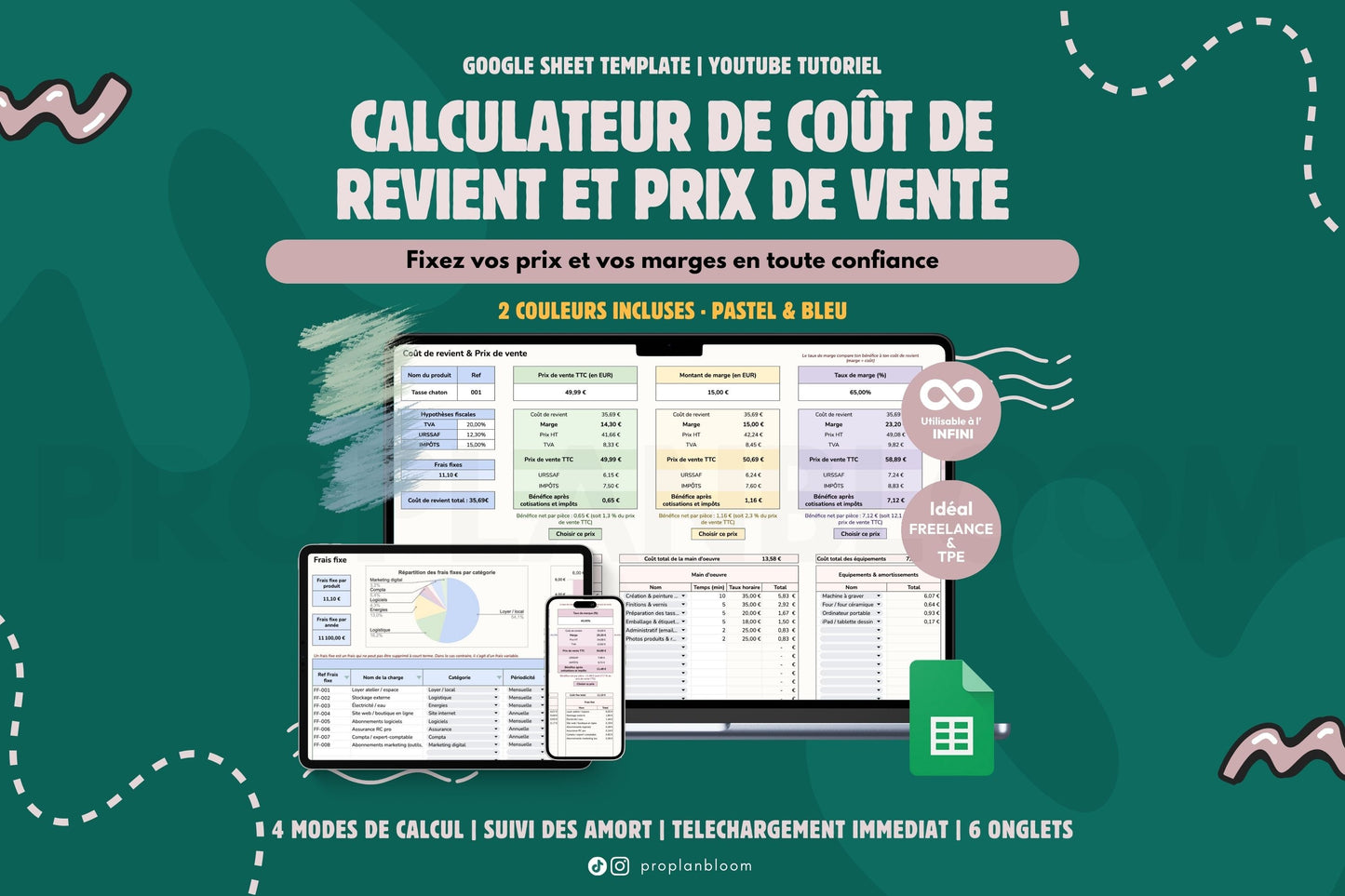 Calculateur prix de vente & coût de revient | Google Sheets