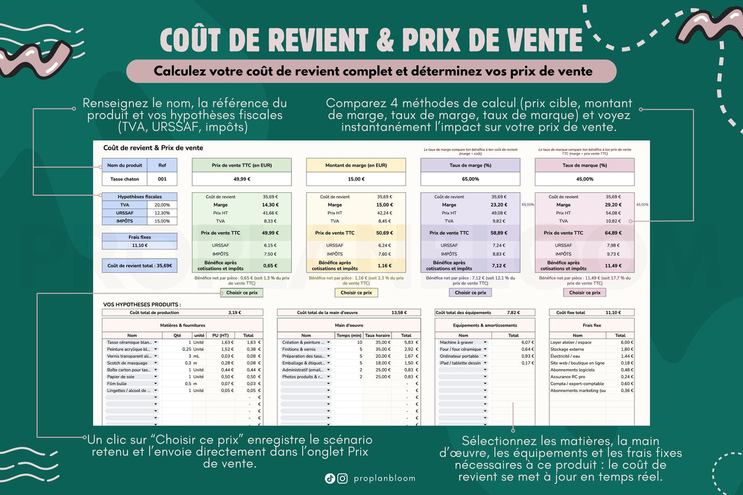 Calculateur prix de vente & coût de revient | Google Sheets