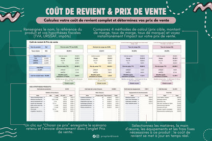 Calculateur prix de vente & coût de revient | Google Sheets