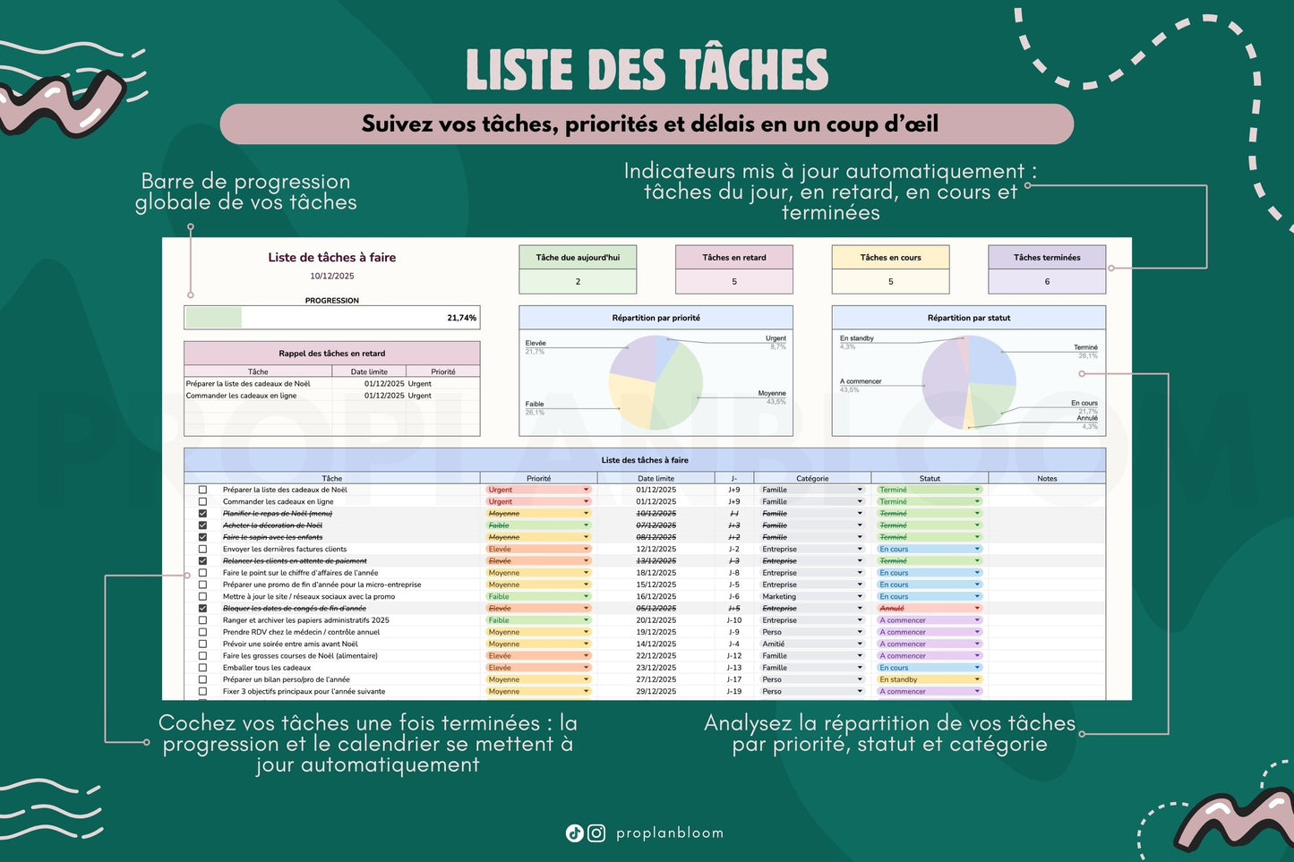 TO DO List & Calendrier mensuel | Google Sheets