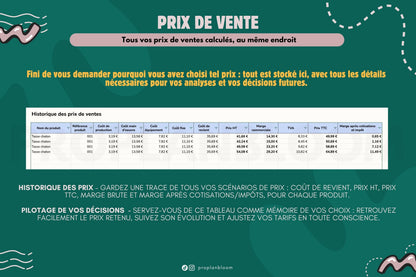 Calculateur prix de vente & coût de revient | Google Sheets