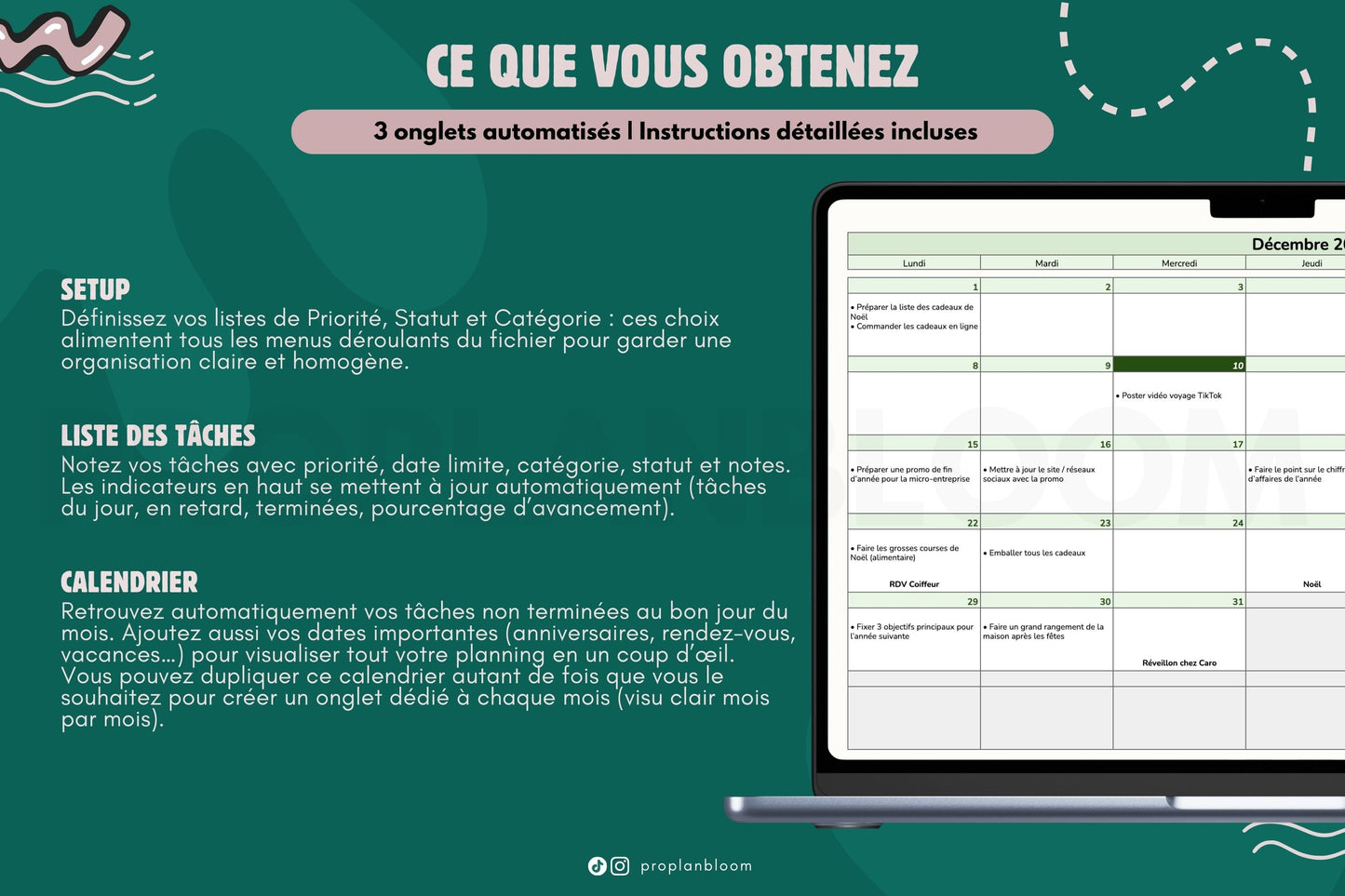 TO DO List & Calendrier mensuel | Google Sheets