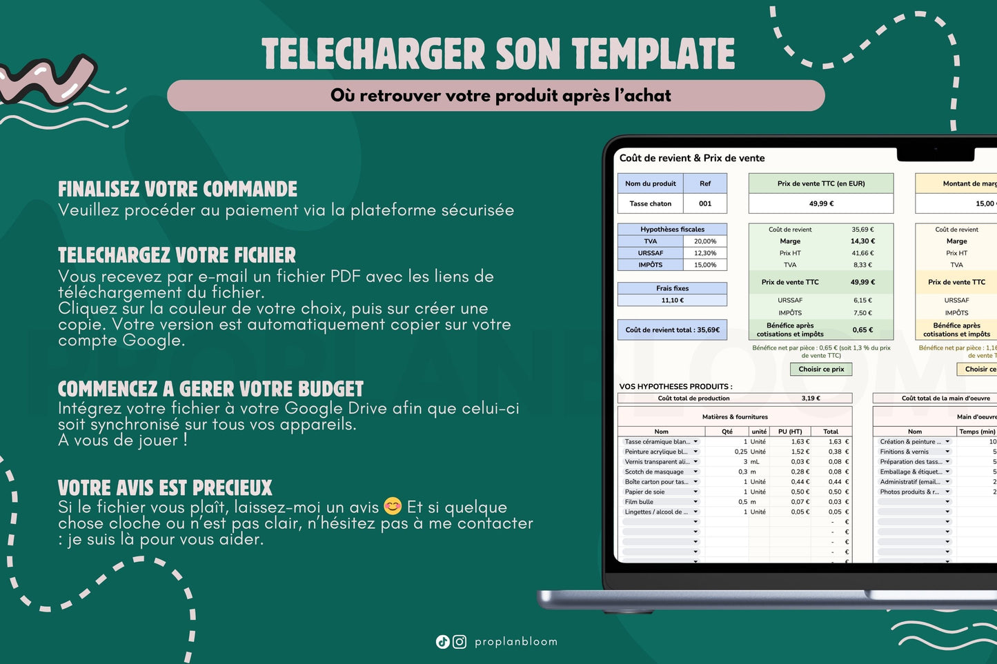 Calculateur prix de vente & coût de revient | Google Sheets