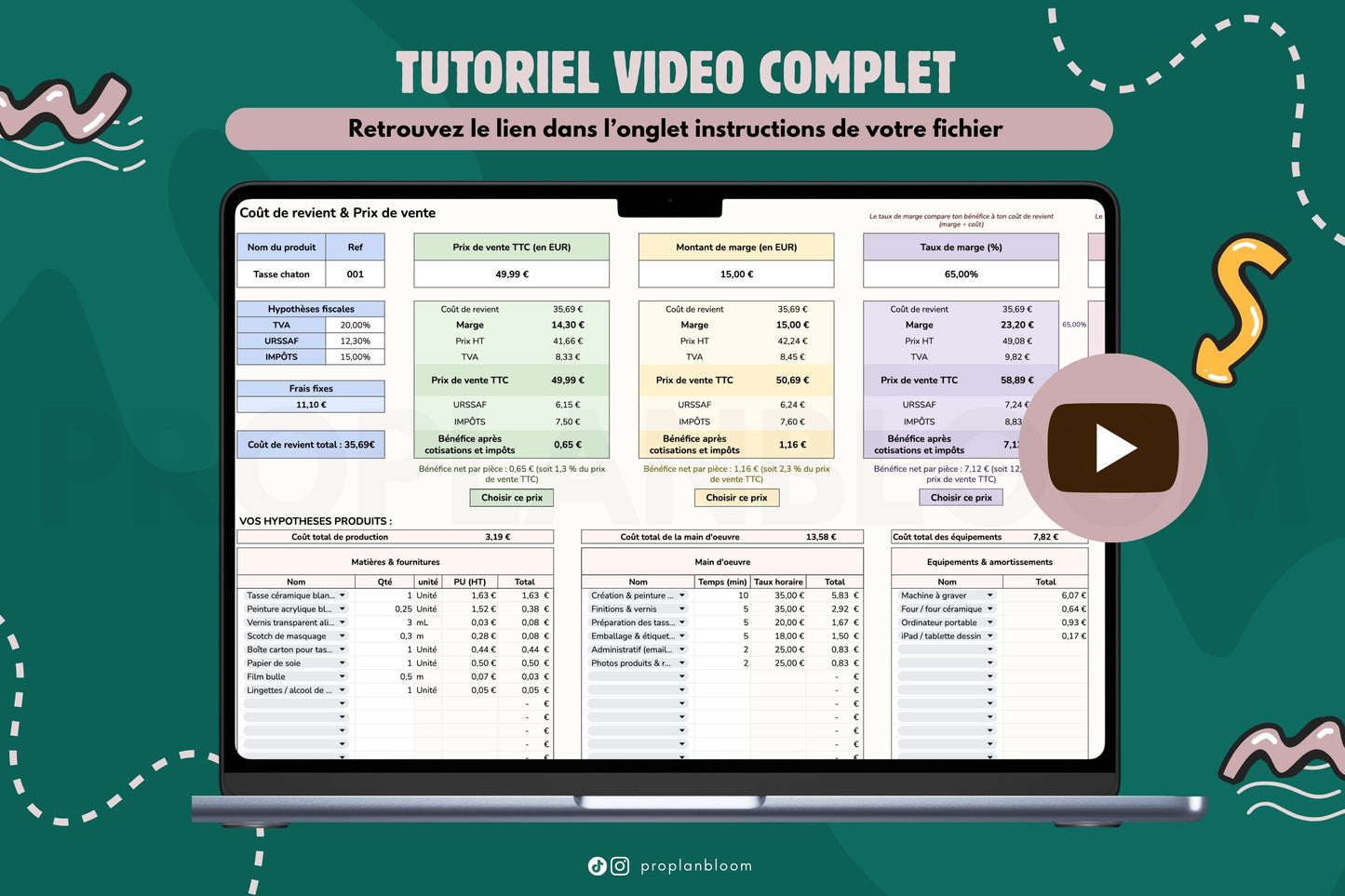 Calculateur prix de vente & coût de revient | Google Sheets