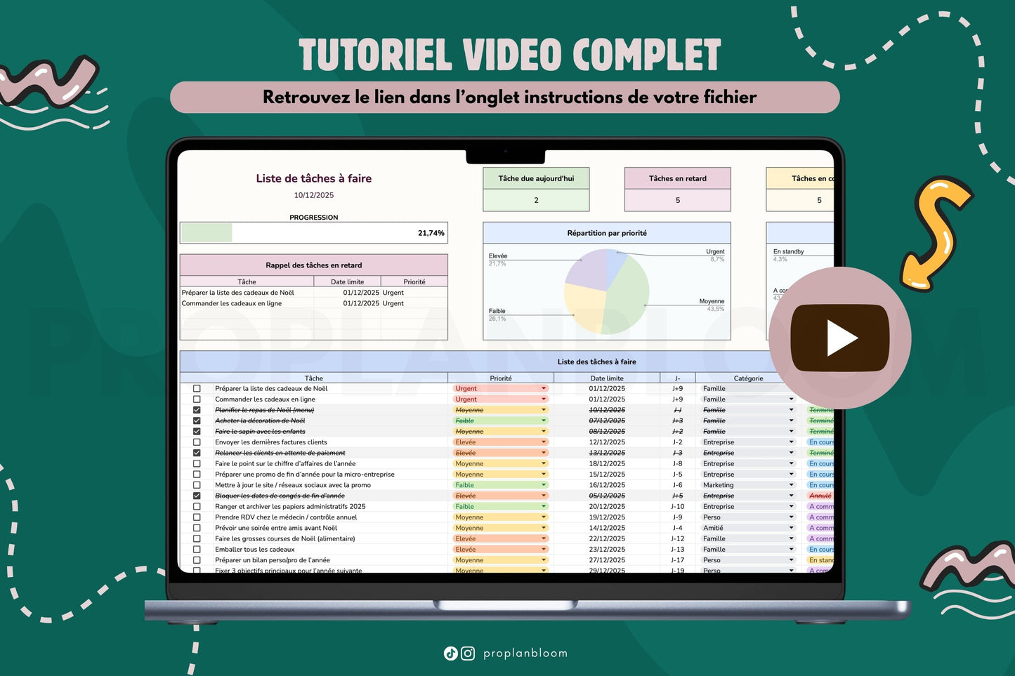 TO DO List & Calendrier mensuel | Google Sheets